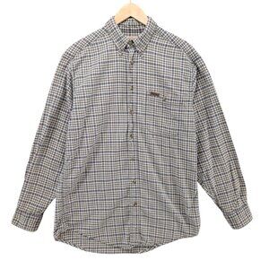 Woolrich Plaid Flannel Shirt Mens Blue Tan Cotton Long Sleeve Button Down Size M